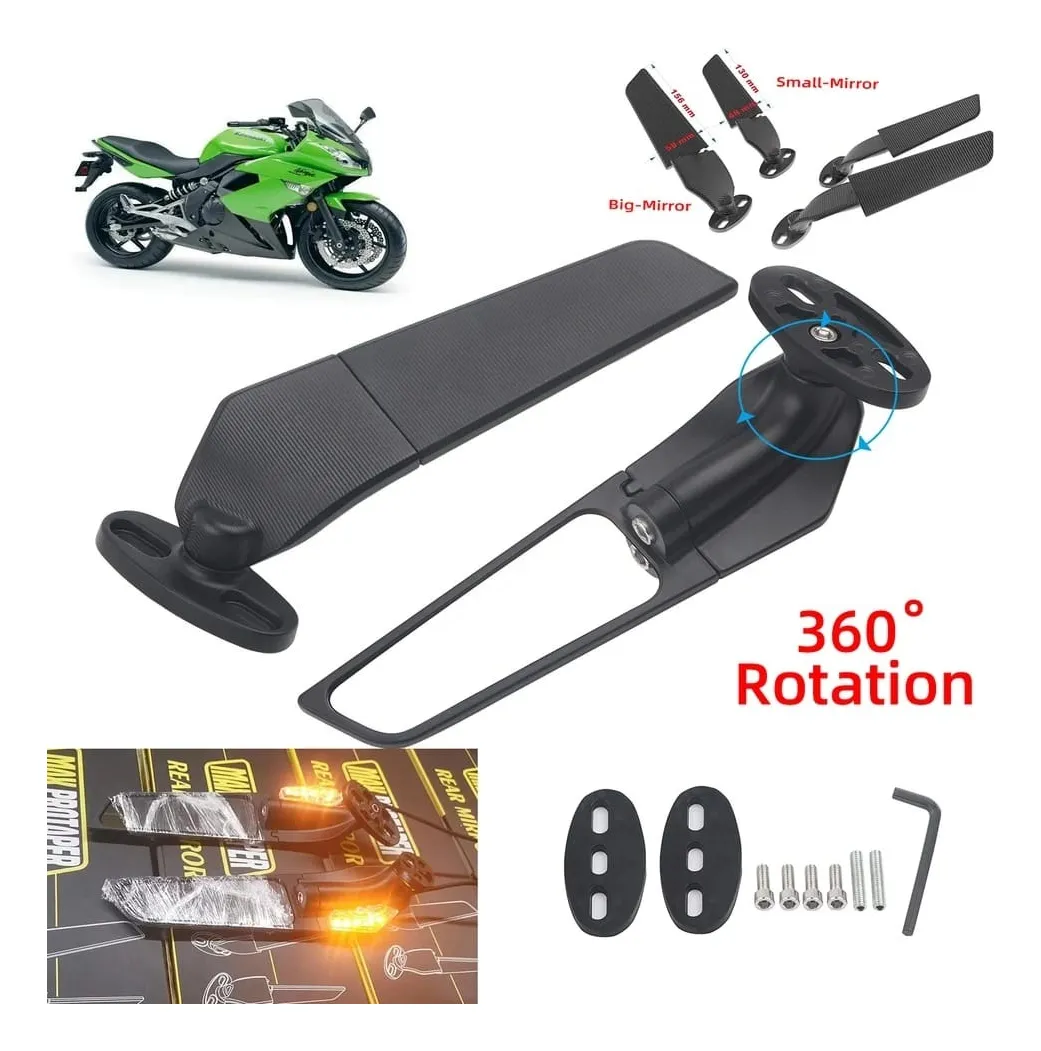 Espejos Retrovisor Alerón Direccionales Led Moto Carenada - Imagen 2